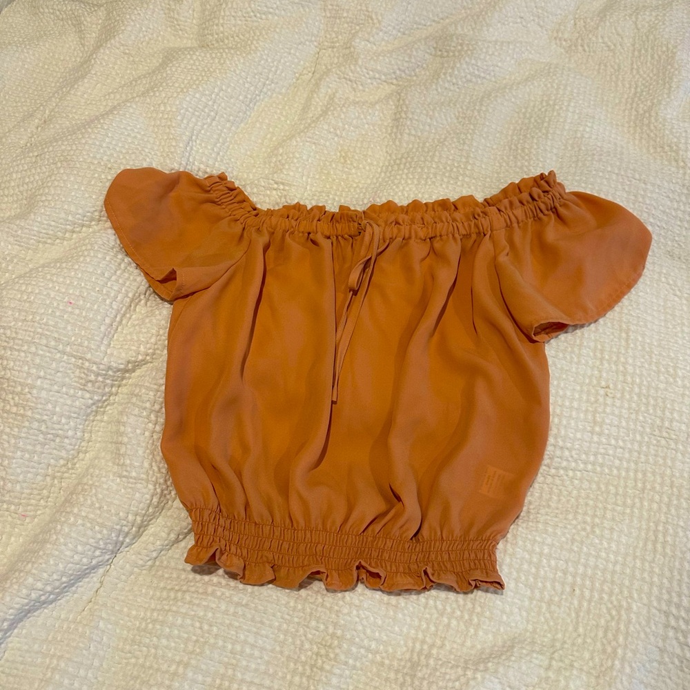 Love Tree Orange Puff Sleeve Smocked Blouse